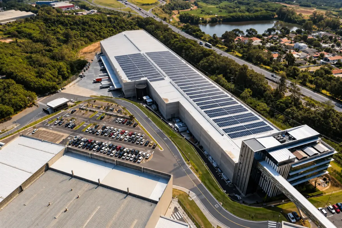 Usina solar no telhado do Grupo Belenus, em Vinhedo (SP) — case Solarprime Sistema fotovoltaico instalado pela Solarprime no telhado do Grupo Belenus em Vinhedo (SP)